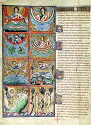 Ms. 1, f. 4v: Maailman luominen, Souvignyn Raamatusta