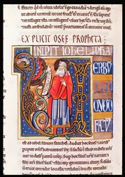 Ms 1 fol.193v Historioitu alkukirjain U, joka kuvaa Joelia, Souvignyn Raamatusta