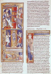 Ms 1 fol.284r Esther ja Ahasverus ja Hamanin hirttäminen, Souvignyn Raamatusta