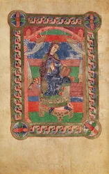 Ms 250 fol.43v St. Radegund (518-87) valtaistuimella, St. Radegundin elämästä