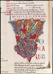 Ms 2 full.41v Historioitu alku V, jossa on kohtaus Leviticuksen kirjasta, St. Benignen Raamatusta