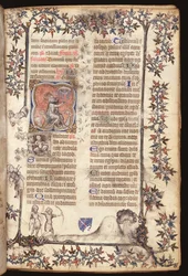 Ms 306 f.27r Kuningas Daavid istuu istuvat viisi kelloa, Breviaarista, Use of Paris, 1400