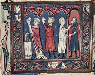 Ms 364 fol.111 Excommunication kohtaus, Jean Andren Decretalesista, 1200-1300