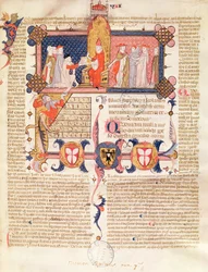 Ms 371 f.1 Jean Andre esittelee työtään paavi Clement V:lle (n. 1260-1314)