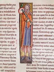 Ms 3 fol.76 Historioitu alkukirjain I, jossa Elimelech lähtee matkalle, Saint-Sulpice de Bourgesin Raamatusta