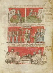 Ms 406 fol.6 Kohtauksia College of Hubantin tai Ave Marian opiskelijoiden elämästä, College of Hubantin perussäännöstä, Pariisi, 1387