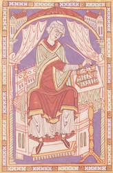 Ms 501 fol.5v Baudemond Writing, teoksesta Life and Miracles of Saint Amand