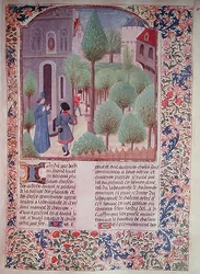 Ms 5064 fol.105r Puiden istuttaminen, Pietro de Crescenzin (1230-132021) Livre des Prouffitz Champestres -teoksesta.