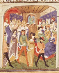 Ms 527 fol.1r Court Ball, Roman du Saint Graalista