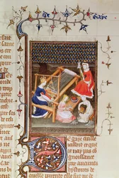 Ms Fr 12420 fol.71 Tanaquil-kudonta, `De Claris Mulieribus, Giovanni Boccaccion teoksista, 1402