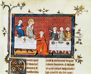Ms Fr. 5716 f.213 St. Louis Feeding the Poor, St. Louisin elämä ja ihmeet, n. 1330-40