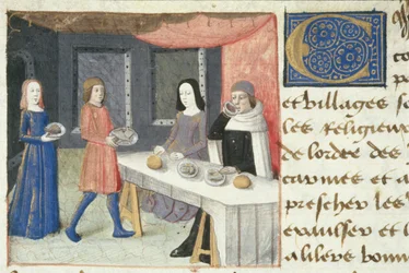 Ms Hunter 252 f.173v Meal, Les Cent Nouvelles Nouvelles, 1462