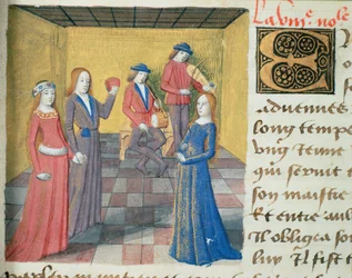 Ms Hunter 252 f.19r Musiikki ja seurustelu, Les Cent Nouvelles Nouvelles, 1462