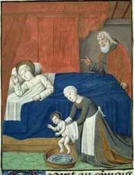 Ms Hunter 36 f.10v Siunatun Neitsyt Marian syntymä, Vita Christi, Ludolf Saksilainen, n. 1300-7778