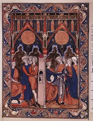 Ms Lat 10525 Fol.22 Joseph selittää unen faraosta ja faraosta, joka palautti hovimestarinsa, St. Louisin psalteri, n. 1258-1270