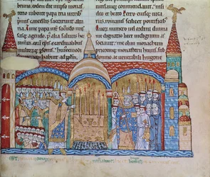 Ms Lat 17716 fol.91 Clunyn kirkon vihkiminen paavi Urbanus II:n (1042-99) toimesta marraskuussa 1095