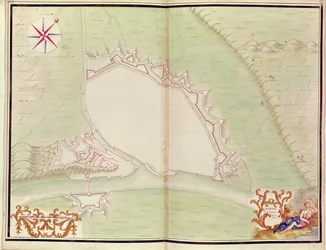 Namur, Ludvig XIV:n atlas. Ulkomaisten paikkojen suunnitelmat, 1665 (kynä, muste & pesu)