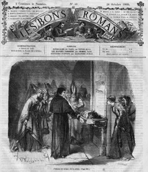 Romaanisarja: Victor Hugon (1802-1885) "Notre Dame de Paris". Pappi päättää adoptoida Quasimodon. Kaiverrus "" Les bons romances""