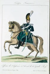Royal Horse Guardsin upseeri, Troupes Francaises, pub. Bassetissa, Pariisissa, noin 1790