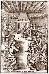 Transmutatorisen kemian kurssin avaus - kaiverrus 1653 kirjaan "" LE VRAY ET METHOD COURSES DE PHYSICS RESOLUTIVE" Annibal Barlet