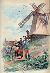 Optinen lennätin - Optinen lennätin tai lennätin Chappe 1800-luvulla - Kaiverrus tekstiin "Kaikkien ulottuvilla olevat tieteet - Suosittu fysiikka ja kemia", kirjoittanut Alexis Clerc - 1800-luvun loppu - Yksityinen kokoelma