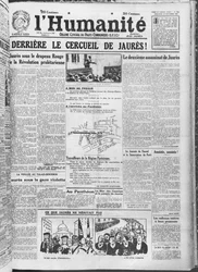 Jean Jauresin siirron järjestäminen Pariisin Pantheoniin LHumanitesta, 23. marraskuuta 1924 (painettu paperi)