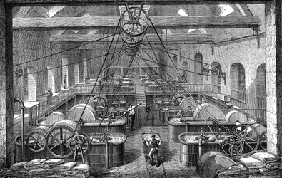 Paperiteollisuus: paperimassan jalostus- ja valkaisutyöpaja. Kaiverrus 1867