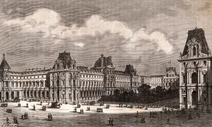 Paris Le Louvre - kaiverrus "La France illustree: maantiede, historia, hallintotilastot" V.A. Maltaanruskea. 1884