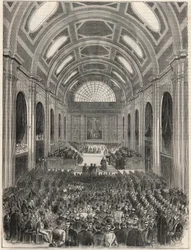 Pariisi, Palais de Justice - Salle des Pas Perdus virallisen seremonian aikana - Kaiverrus "Tableau-de-Paris" -kirjoitukseen Edmond Texier 1852