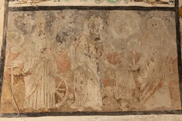 Seurakuntakirkko (Solersin Neitsyt Marian kirkko). Sisustus. Laivat. Seinämaalauksia. Yksityiskohta. 16. vuosisata (?).
