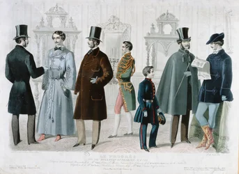 Parisian Fashion Plate for the Bulletin of Fashion, New York, helmikuu 1858 (värikaiverrus)