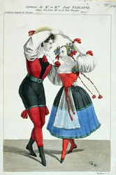 Paul Taglioni (1808-84) ja hänen vaimonsa Anna Galster tanssimassa Kustaa III:ssa, n. 1830