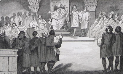 Philippe IV (1268-1314) le Bel yhdistää kenraalit Louvressa Colartin "Histoire de France" -kirjasta, julkaistu n. 1840