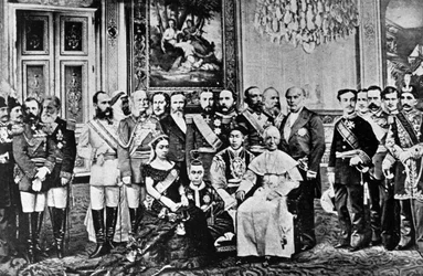 Valokuvamontaasi Maailman hallitsijoista, 1867 (kollatut bw-kuvat)