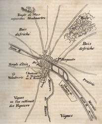 Pariisin suunnitelma Merovingien alaisuudessa - Kaiverrus "" Pariisin fyysiseen, siviili- ja moraaliseen historiaan: historiallisista ajoista nykypäivään", Jacques Antoine Dulaure
