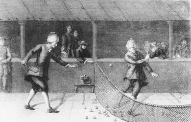 Pelaa Jeu de Paumea Pariisissa (kaiverrus)