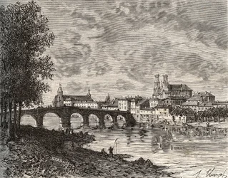 Pont-a-Mousson (Pont a Mousson) - Meurthe-et-Moselle - kaiverrus "Ranska kuvitettu: maantiede, historia, tilastohallinto" V.-A. Maltaanruskea. 1884