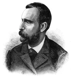 Muotokuva tohtori Jaime Ferran y Cluasta (1852-1919), espanjalainen bakteriologi, kolerarokotteen keksijä. Kaiverrus ""Maailmankuvaan""