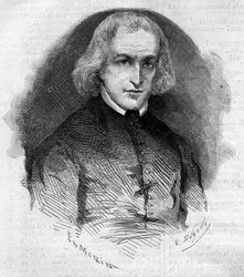 Muotokuva Abbe Charles Eleonore Dufriche Desgenettesistä (1780-1860), Notre Dame des Victoires -kirkon seurakunta Pariisissa. Kaiverrus "" Le Monde Illustré" -julkaisussa nro 160, 5. toukokuuta 1860.