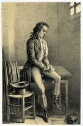 Antoine Barnaven (1761-1793) muotokuva, vangittu ranskalainen vallankumouksellinen. - teoksessa "Galerie historique de la Revolution Française", kirjoittanut Albert Maurin, toim. Pariisi 1843