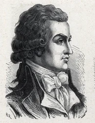 Antoine Pierre Joseph Marie Barnaven (1761-1793) muotokuva ranskalaisesta poliitikosta. Kaiverrus vuodelta 1889. Yksityinen kokoelma.