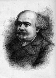 Antoine "" Tony"" Revillonin (1832-1898), ranskalaisen toimittajan ja edustajan muotokuva. Kaiverrus "" Le Monde Illustré" -julkaisussa nro 1276, 10. syyskuuta