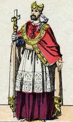 Muotokuva Bonifacuksesta (v.675-754), Mainzin arkkipiispasta, joka julisti Saksan ja järjesti uudelleen Franc Clergen.