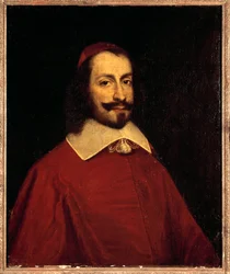 Kardinaali Jules Mazarinin (1602-1661) muotokuva (Giulio Raimondo Mazzarino tai Mazarino) Maalaus 1600-luvun ranskalaisesta koulusta Sun. 0,74x0,6 m versailles, linnan museo