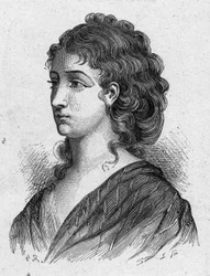 Ranskan vallankumouksellisen Cecile Aimee Renaultin (1774-1794) muotokuva. Kaiverrus vuodelta 1889. Yksityinen kokoelma.