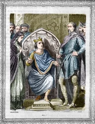 Kaarle III:n muotokuva nimeltä Yksinkertainen (879-929). Kaiverrus Maurice Lachatren teokseen "Paavien-kuninkaiden-kuningattaren ja keisarien historia vuosisatojen ajan"