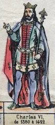 Kaarle VI:n muotokuva Ranskasta, joka tunnetaan nimellä Charles the Good Aime (1368-1422) (Kapetsialaisten dynastia). Kuvitus 1800-luvun lopulla.