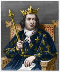 Kaarle V Viisas (1338 - 1380), Ranskan kuninkaan muotokuva - Lavalleen "" Histoire des Francais" -kirjassa, kaiverrus, sd.