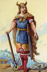 Clodionin muotokuva, joka tunnetaan nimellä Le Chevelu, frangien kuningas vuodesta 428a 448. Kromolitografia noin 1890.