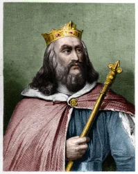 Clotaire (Clothaire) II (584 - 628), Neutrian kuninkaan ja frangien kuninkaan muotokuva - Lavalleen "" Histoire des Francais" -kirjassa, kaiverrus, sd.